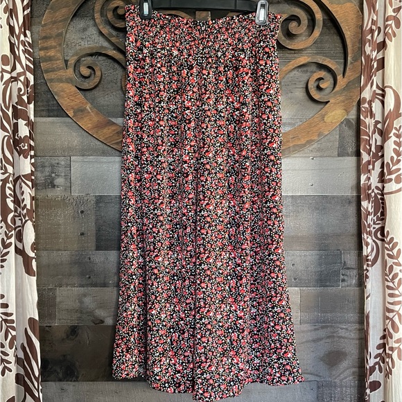 Floral Wide Leg Pants by Eyeshadow Black Red Yellow Flowers Elastic Waist - Picture 16 of 16